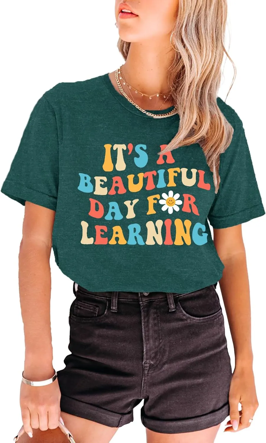MAIHUN Women Teacher Life Shirt Teacher Gift Short Sleeve Shirts It s a Beautiful Day for Learning T-Shirt