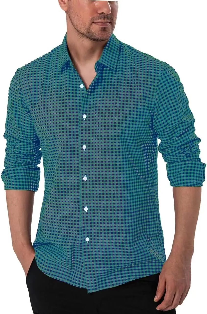 Manwan walk Men's Plaid Button Down Shirts Regular Fit Long Sleeve Casual Business Shirts