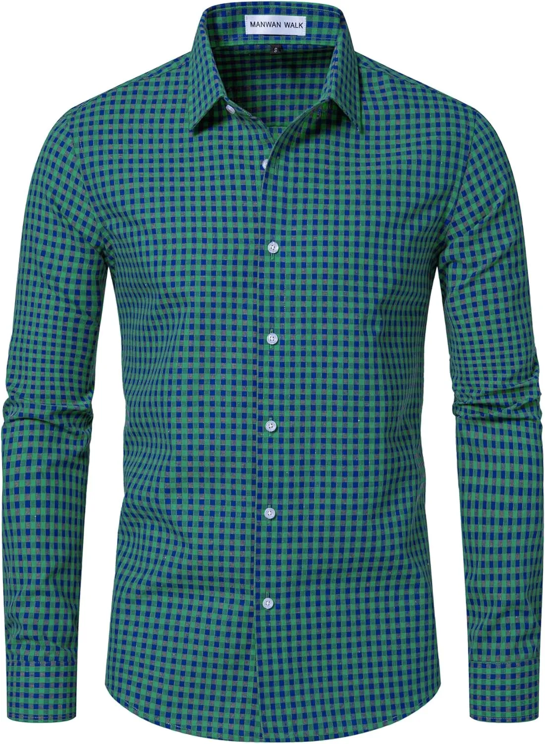 Manwan walk Men's Plaid Button Down Shirts Regular Fit Long Sleeve Casual Business Shirts