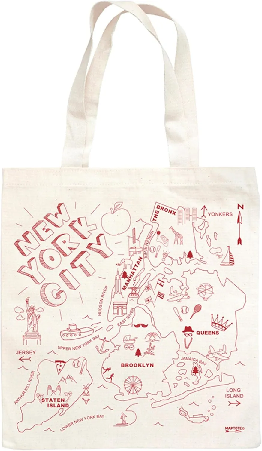 MAPTOTE Grocery Canvas Tote - Reusable Cotton Canvas Bag for Shopping, Daily Errands, Beach Trips and Travel - Screenprinted, Earth Friendly, and Made in USA - Map Style, New York City