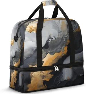 Marble Print Foldable Travel Duffel Bag Overnight Weekender Bag with Shoes Compartment Sports Gym Bag for Men Women