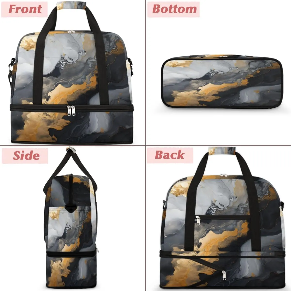 Marble Print Foldable Travel Duffel Bag Overnight Weekender Bag with Shoes Compartment Sports Gym Bag for Men Women