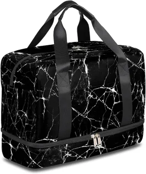 Marble Sports Gym Bag with Shoes Compartment,Chic Black Marble Travel Duffel Bag for Men Women Boys Girls Teens Overnight Weekend Yoga Workout Bag Training Handbag