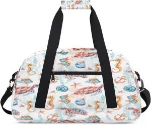 Marine Animal Gym Duffel Bag for Men Women Watercolor Sports Tote Bag with Adjustable Shoulder Strap for Dance Gymnastics Traveling Outdoor Camping Overnight Stay
