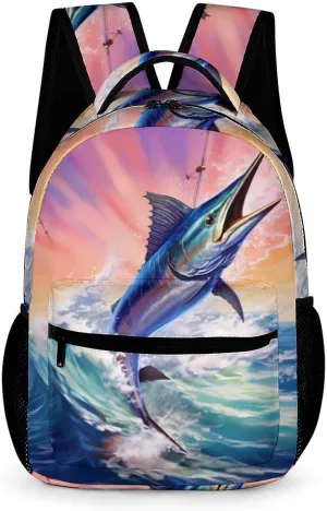 Marlin Fish Swordfish Cute Backpack Printed Shoulder Bag Travel Dackpack for Shopping Camping
