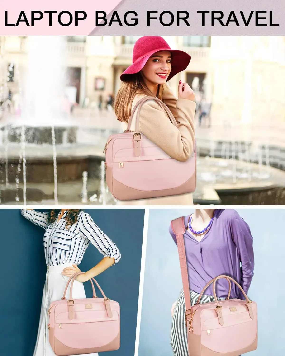MATEIN 17 Inch Laptop Bag, Large Waterproof Laptop Carrying Case with Adjustable Handle, Cute Pink Briefcase Shoulder Messenger Bag Professional Work Computer Bag for Women Office College Travel, Pink