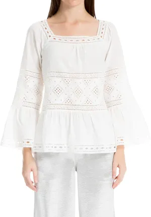 Max Studio London Womens Lace Woven Pullover Top Ivory S