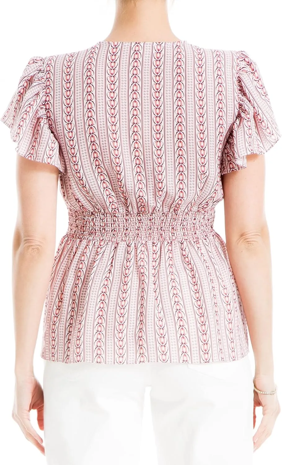 Max Studio Women's Crepe V-Neck Flutter Sleeve Peplum Blouse