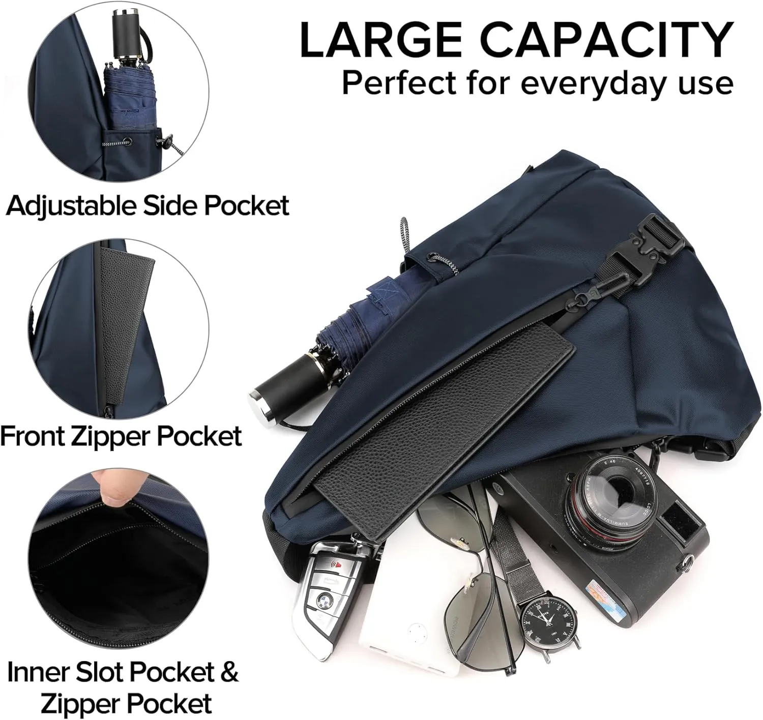 MAYMOONER Small Sling Shoulder Crossbody Bag Men Women Lightweight One Strap Casual Chest Bags Slim Backpack for Outdoor Walking Travel Biking Hiking Blue