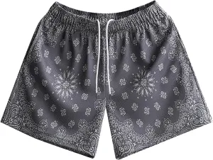 MECH-ENG Men's Paisley Shorts Graphic Print Casual Bandana Retro Lightweight Running Boxing Mesh Boho Shorts