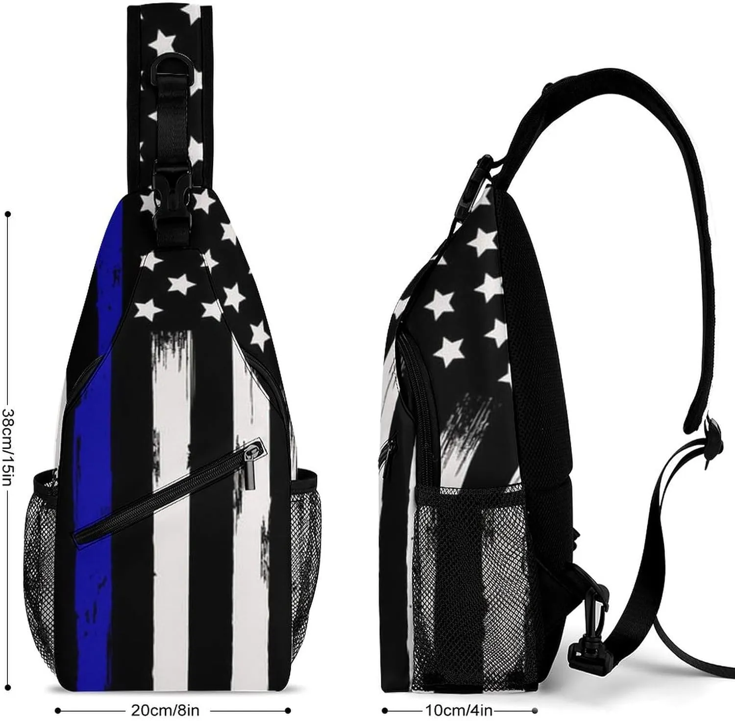 Men & Women Sling Backpack Casual Carrying Tote Case Crossbody Travel Bag - Multipurpose Anti-Theft Bookbag, American Thin Blue Line Flag Police Pattern Black Breathable Crossbody Shoulder Bag