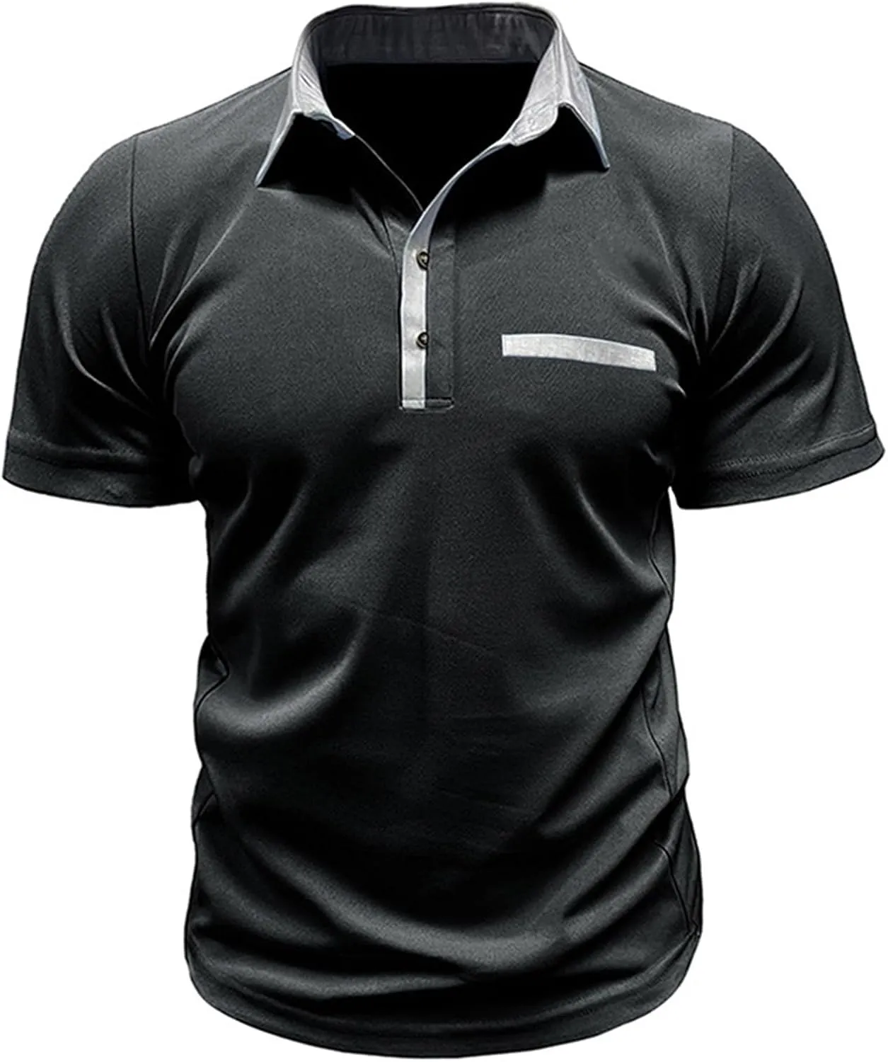 Men Business Casual Polo Shirt Short Sleeve Button Collar Shirt Blouse Summer Stylish Classic Golf Shirt