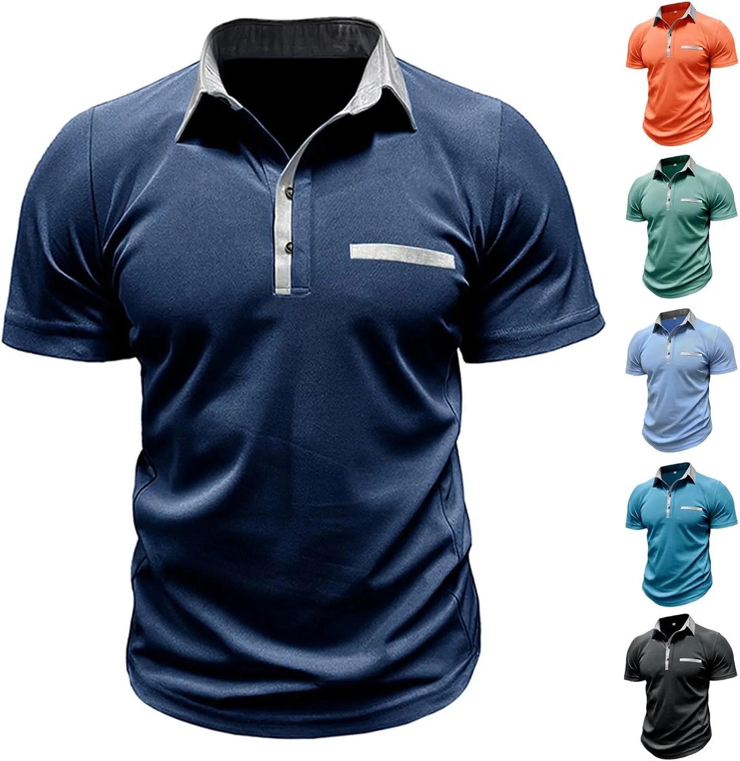 Men Business Casual Polo Shirt Short Sleeve Button Collar Shirt Blouse Summer Stylish Classic Golf Shirt