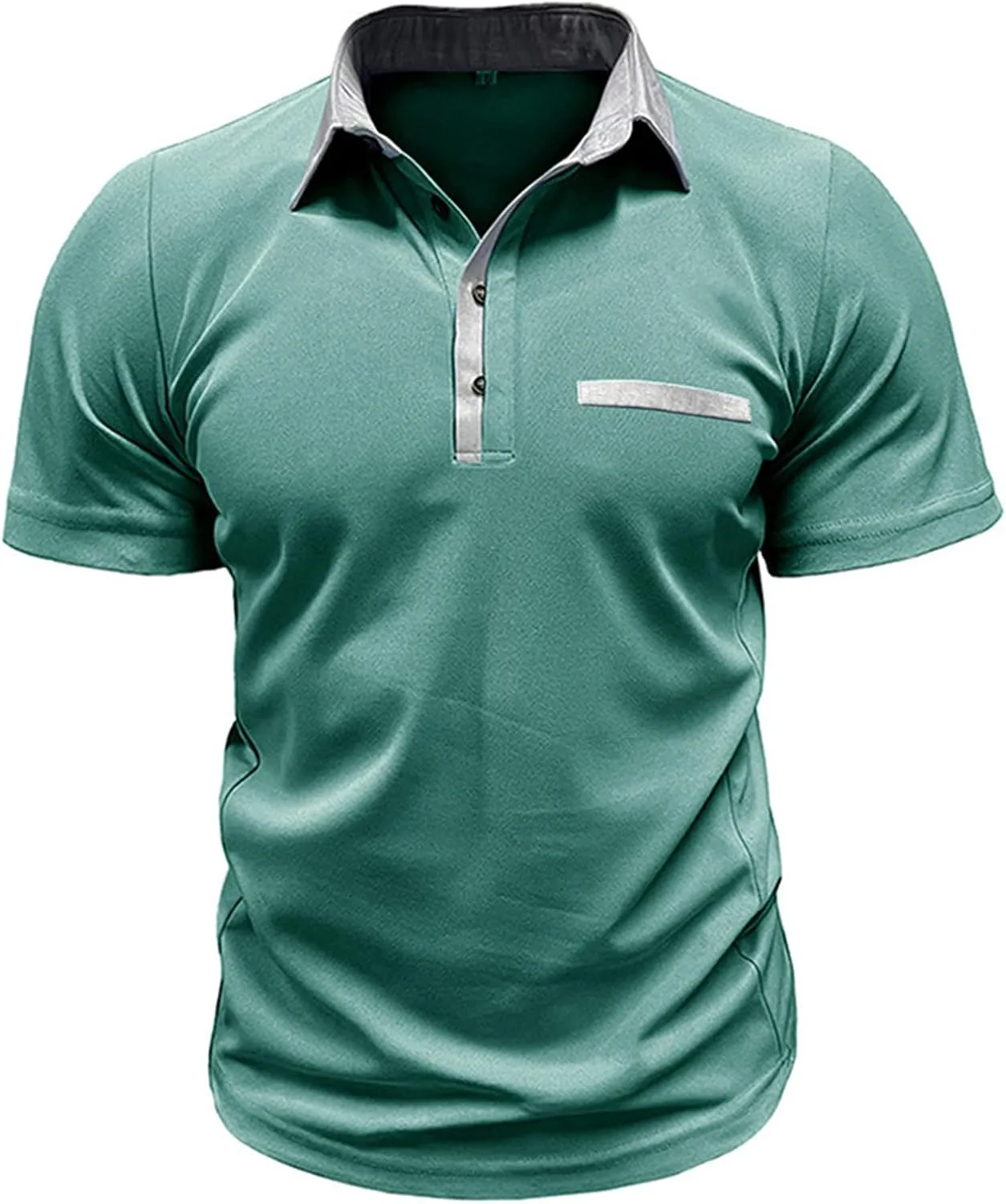 Men Business Casual Polo Shirt Short Sleeve Button Collar Shirt Blouse Summer Stylish Classic Golf Shirt
