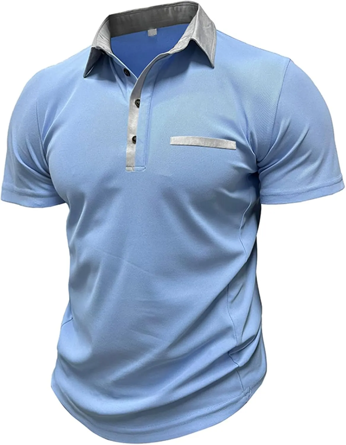 Men Business Casual Polo Shirt Short Sleeve Button Collar Shirt Blouse Summer Stylish Classic Golf Shirt
