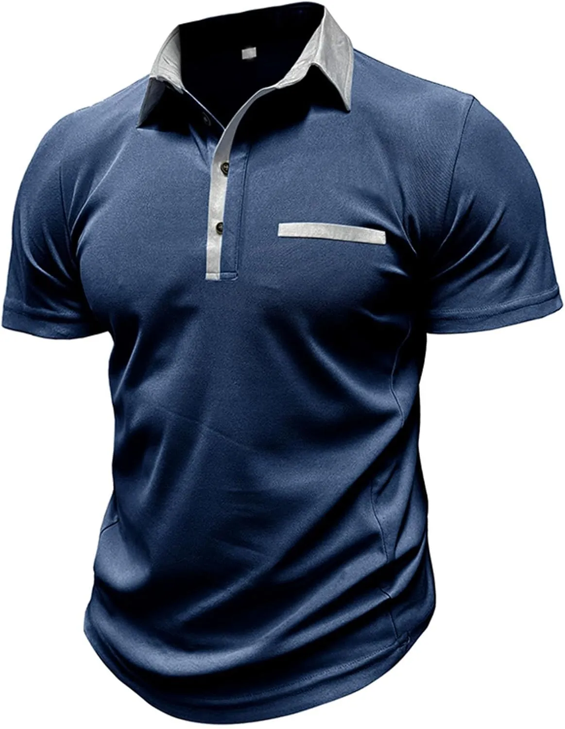 Men Business Casual Polo Shirt Short Sleeve Button Collar Shirt Blouse Summer Stylish Classic Golf Shirt