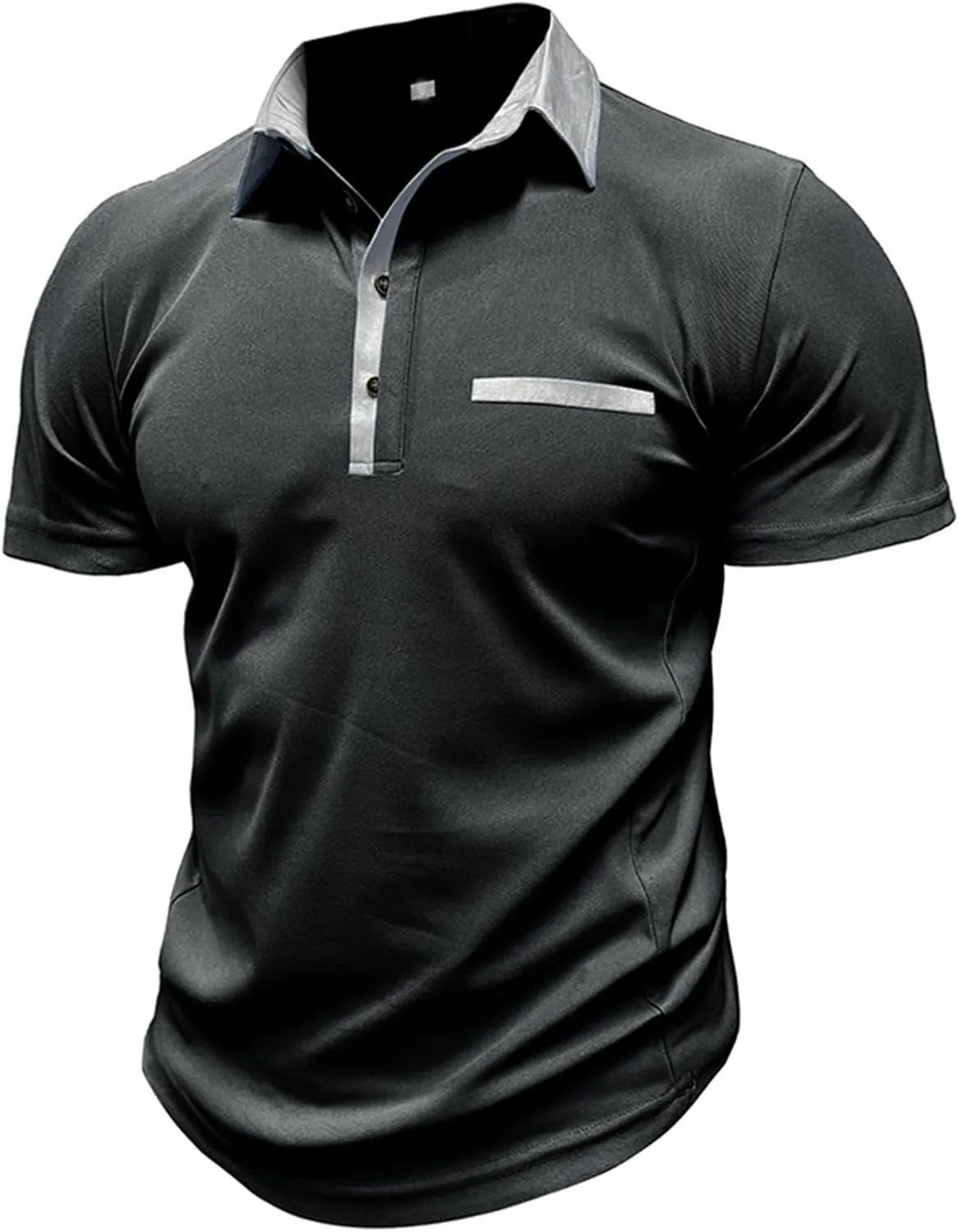 Men Business Casual Polo Shirt Short Sleeve Button Collar Shirt Blouse Summer Stylish Classic Golf Shirt