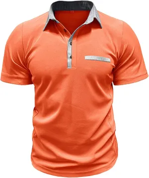 Men Business Casual Polo Shirt Short Sleeve Button Collar Shirt Blouse Summer Stylish Classic Golf Shirt