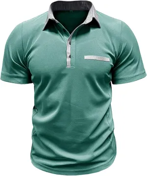 Men Business Casual Polo Shirt Short Sleeve Button Collar Shirt Blouse Summer Stylish Classic Golf Shirt