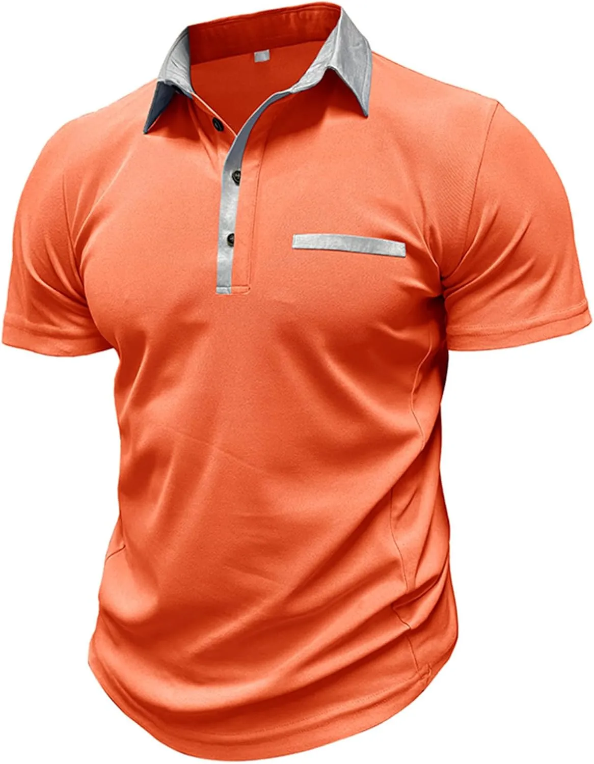 Men Business Casual Polo Shirt Short Sleeve Button Collar Shirt Blouse Summer Stylish Classic Golf Shirt