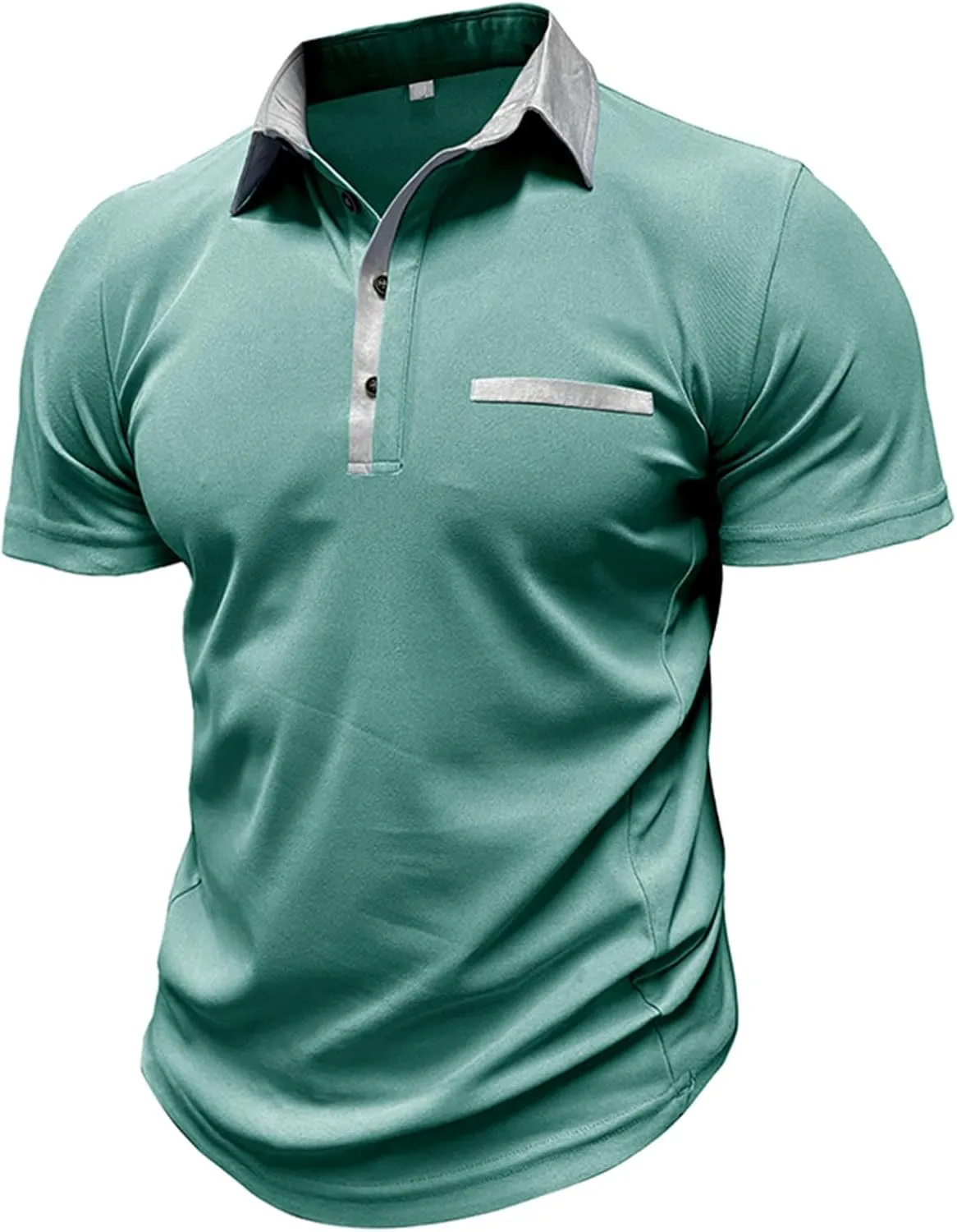 Men Business Casual Polo Shirt Short Sleeve Button Collar Shirt Blouse Summer Stylish Classic Golf Shirt