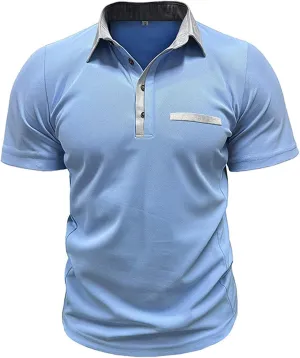 Men Business Casual Polo Shirt Short Sleeve Button Collar Shirt Blouse Summer Stylish Classic Golf Shirt