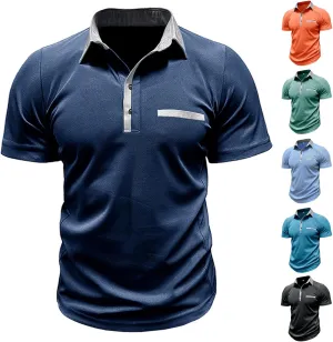 Men Business Casual Polo Shirt Short Sleeve Button Collar Shirt Blouse Summer Stylish Classic Golf Shirt