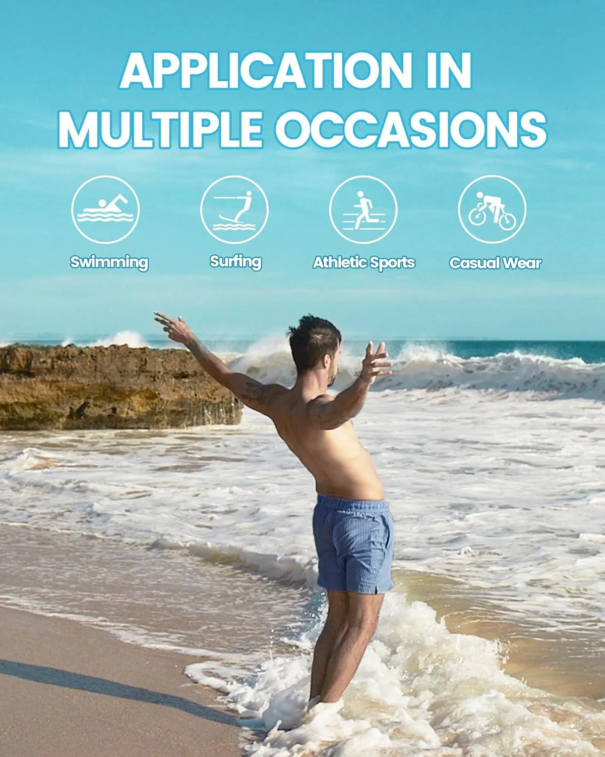 Mens 5" Swim Trunks with Compression Liner, Quick Dry Stretch Beach Shorts w/Zipper Pockets Board Shorts