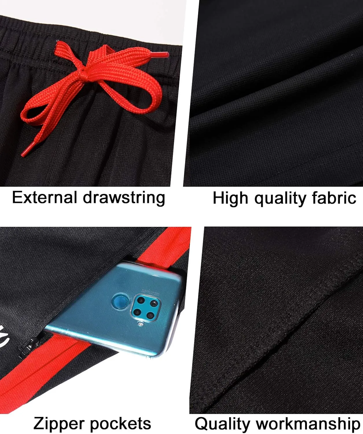 Men’s Athletic Pants with Zipper Pockets Open Bottom Lightweight Sweatpants, for Workout, Running, Gym, Training