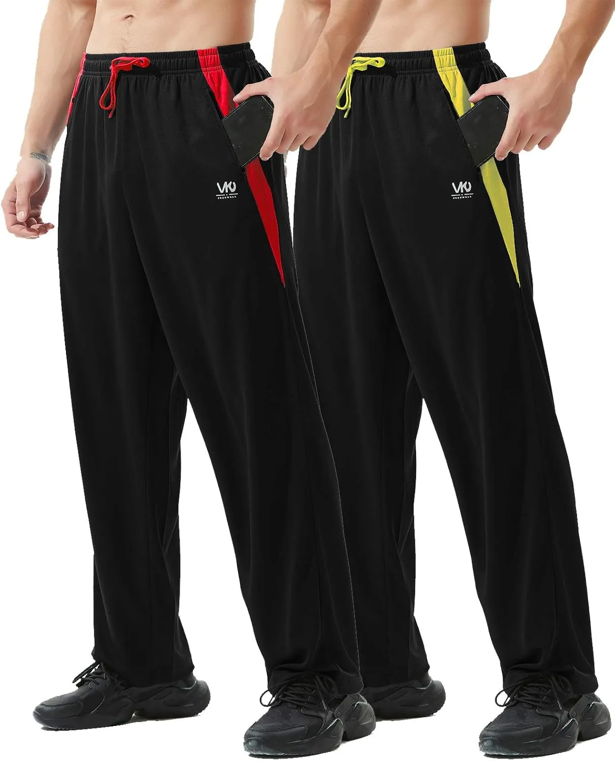 Men’s Athletic Pants with Zipper Pockets Open Bottom Lightweight Sweatpants, for Workout, Running, Gym, Training