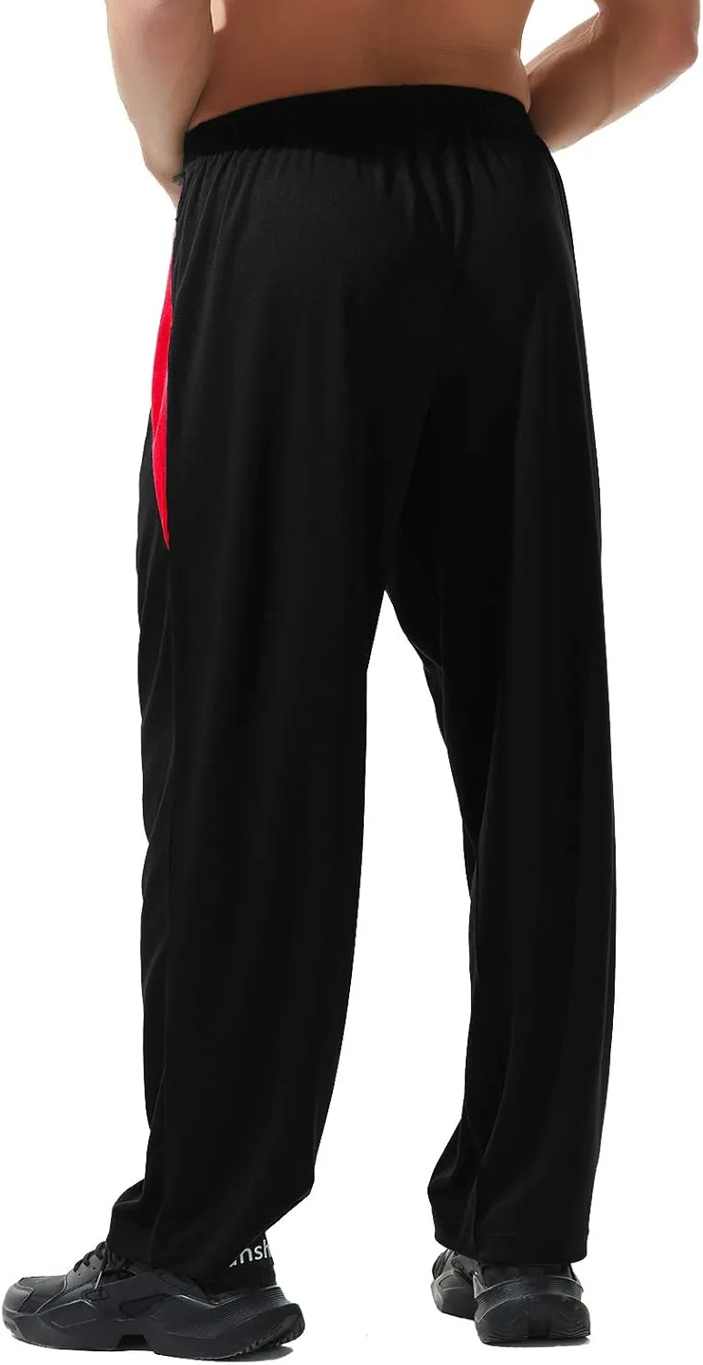 Men’s Athletic Pants with Zipper Pockets Open Bottom Lightweight Sweatpants, for Workout, Running, Gym, Training