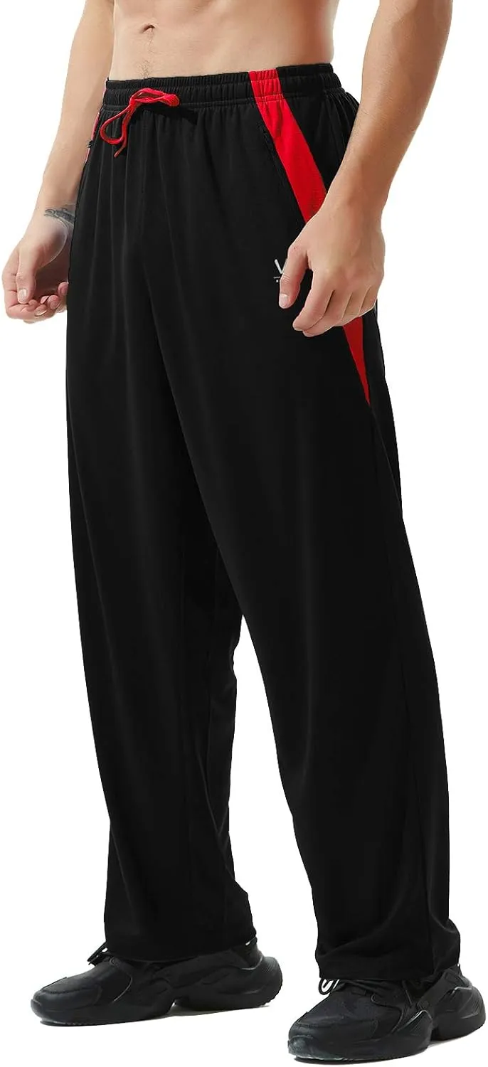 Men’s Athletic Pants with Zipper Pockets Open Bottom Lightweight Sweatpants, for Workout, Running, Gym, Training