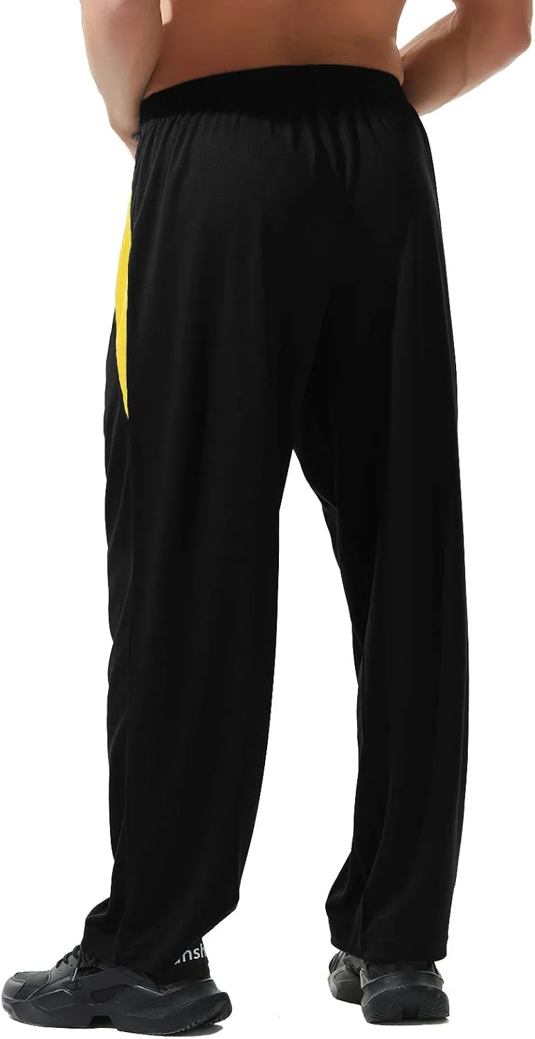 Men’s Athletic Pants with Zipper Pockets Open Bottom Lightweight Sweatpants, for Workout, Running, Gym, Training
