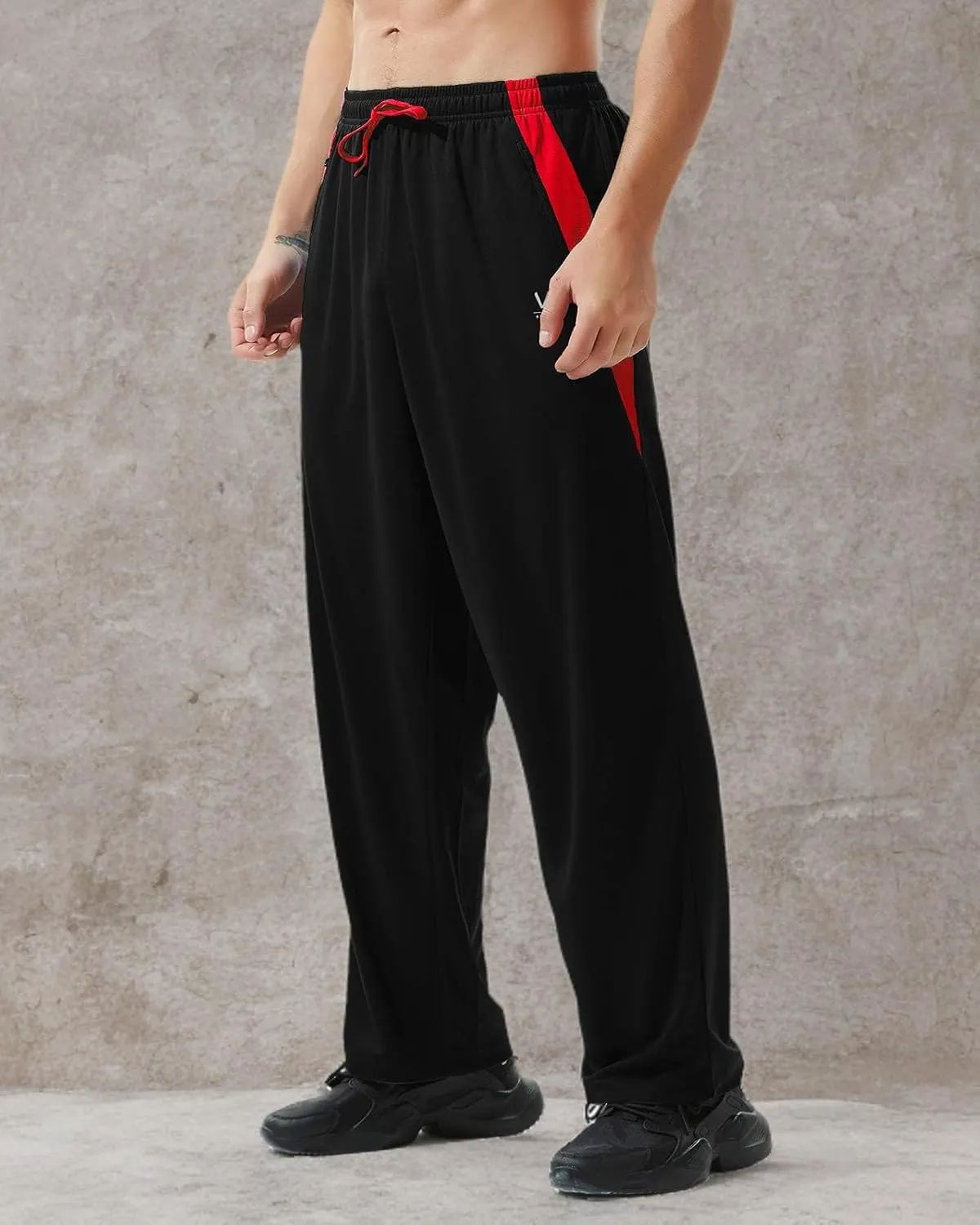Men’s Athletic Pants with Zipper Pockets Open Bottom Lightweight Sweatpants, for Workout, Running, Gym, Training