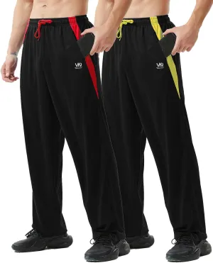 Men’s Athletic Pants with Zipper Pockets Open Bottom Lightweight Sweatpants, for Workout, Running, Gym, Training
