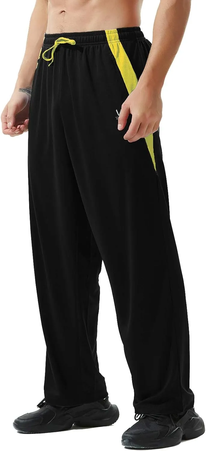 Men’s Athletic Pants with Zipper Pockets Open Bottom Lightweight Sweatpants, for Workout, Running, Gym, Training