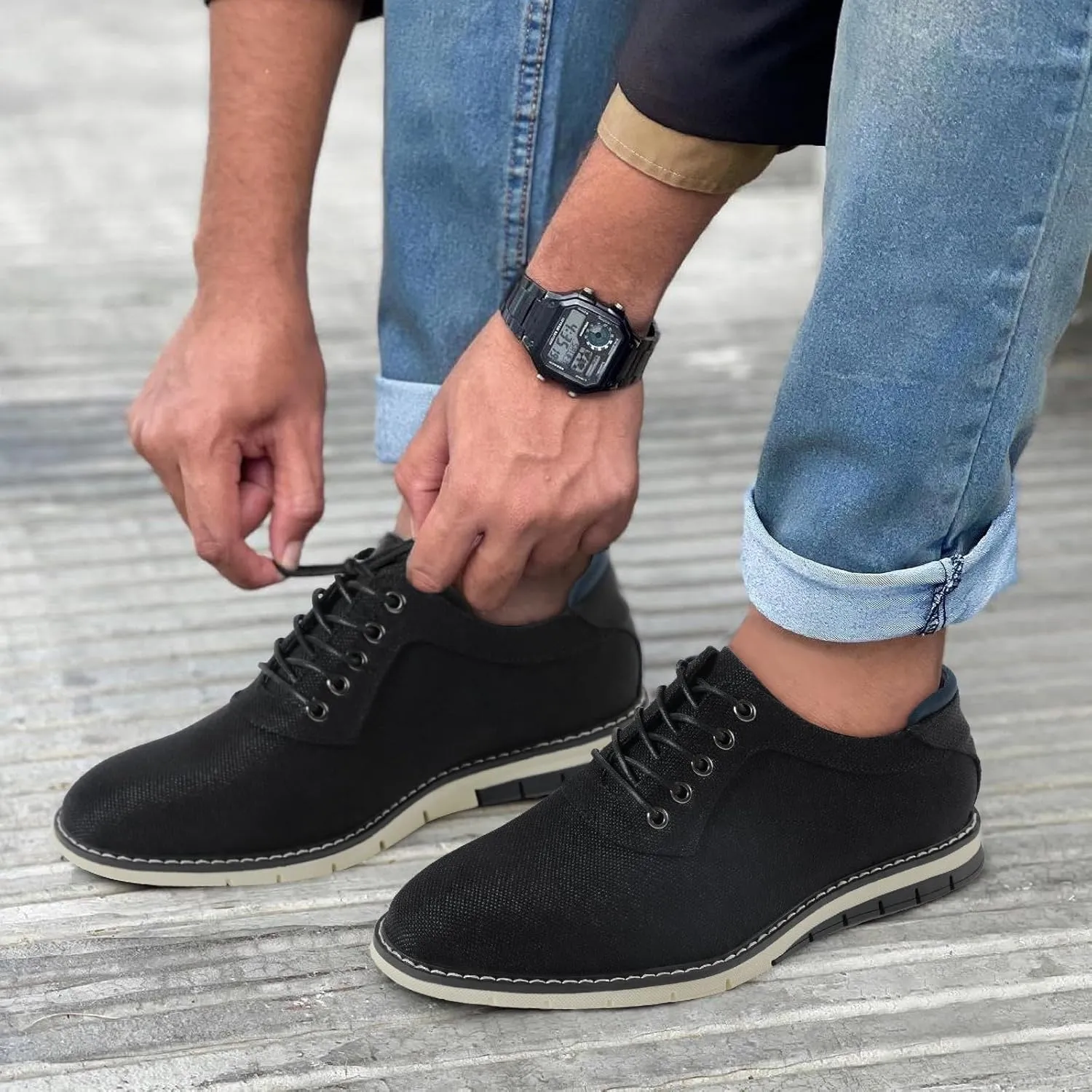 Men's Black Dress Shoes - Stylish Canvas Casual Shoes for Men - Classic Lace Up Derby Shoes Black