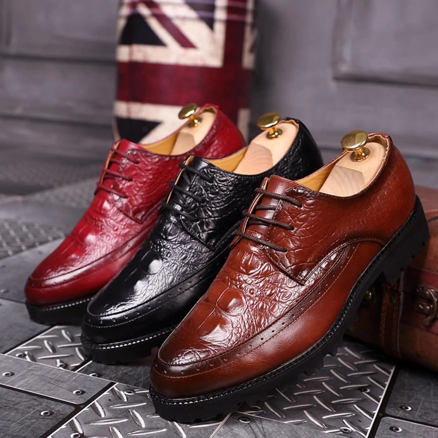 Men's Brogue Oxford Dress Shoes Stylish Business Work Leather Office Formal Leather Shoes Slip-On Wedding Lace-Up Dress Shoes