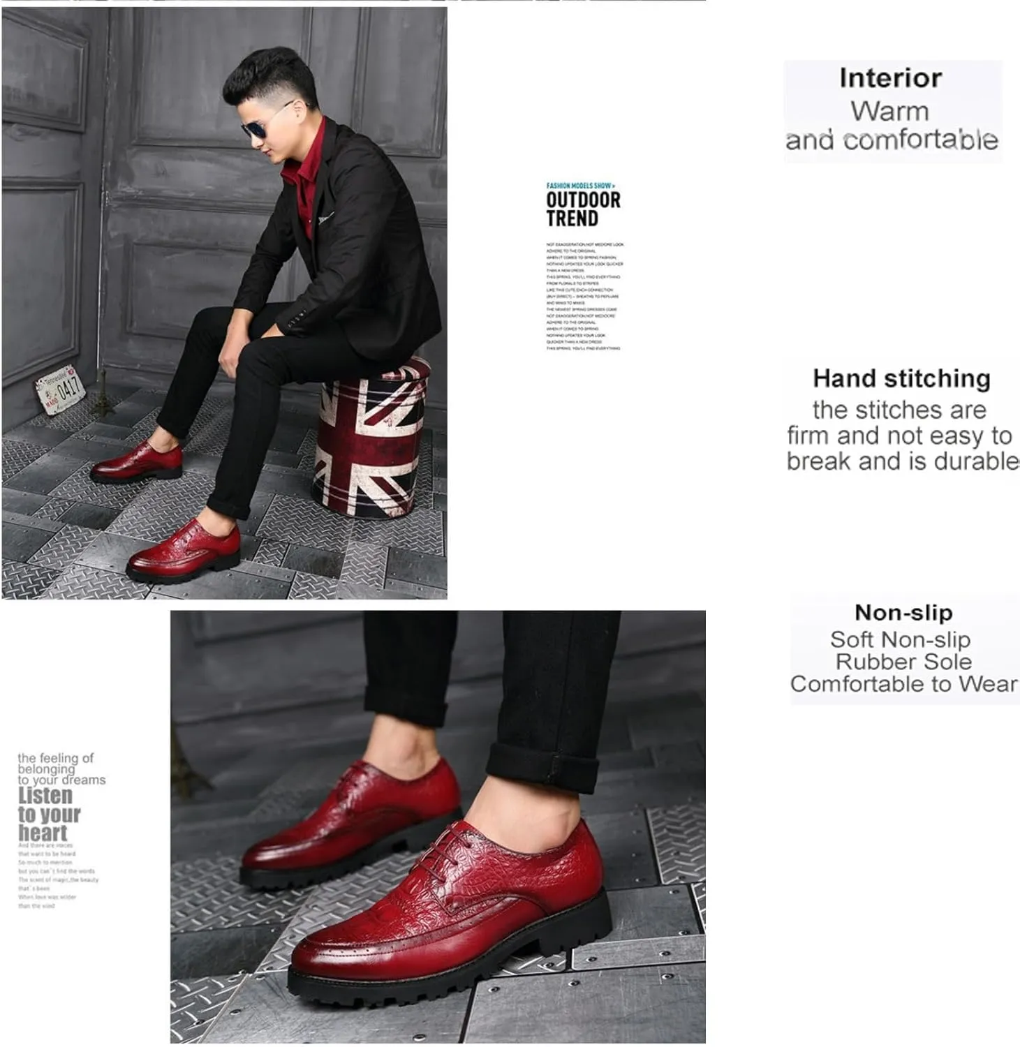 Men's Brogue Oxford Dress Shoes Stylish Business Work Leather Office Formal Leather Shoes Slip-On Wedding Lace-Up Dress Shoes