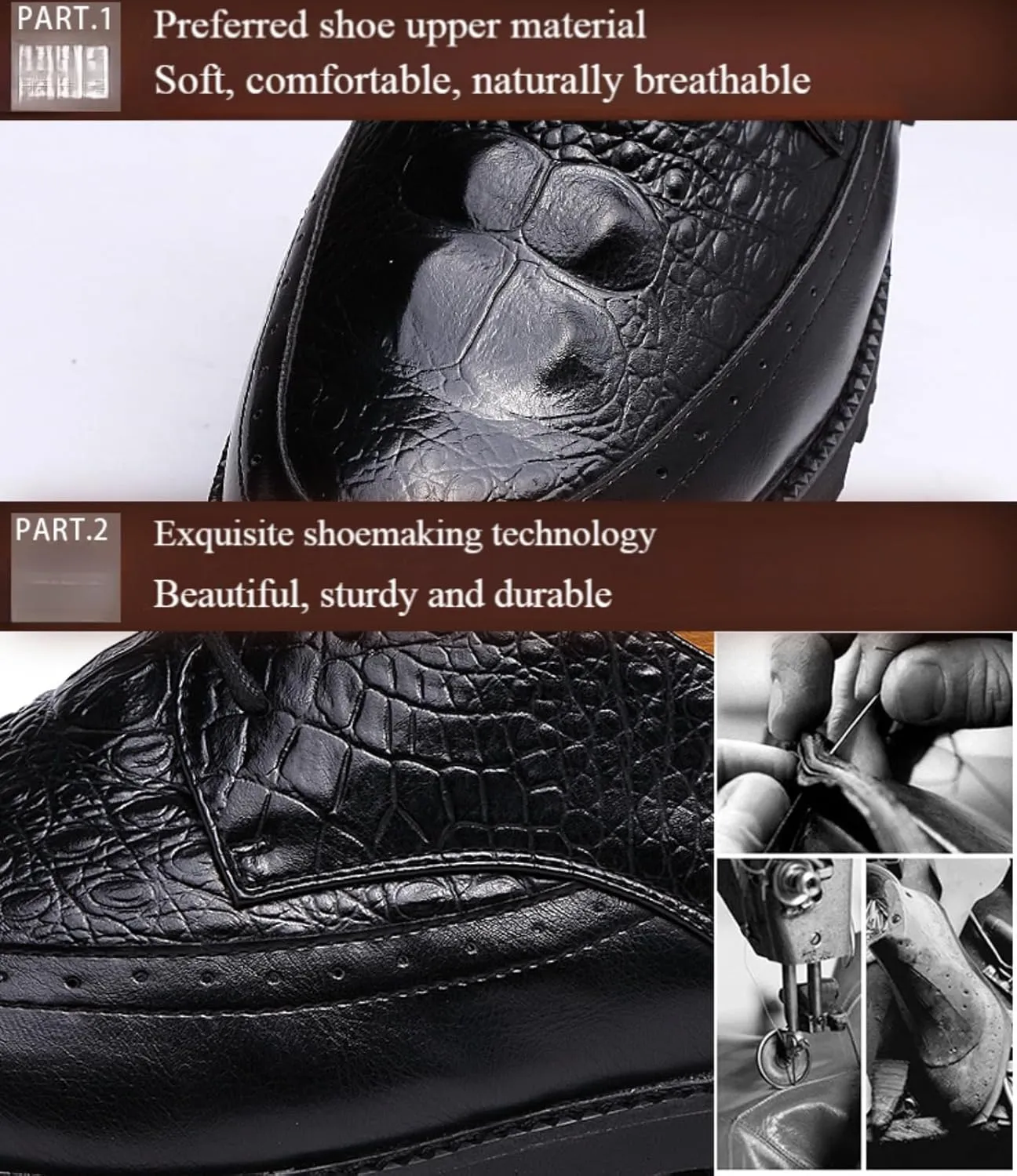Men's Brogue Oxford Dress Shoes Stylish Business Work Leather Office Formal Leather Shoes Slip-On Wedding Lace-Up Dress Shoes