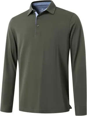 Men's Business Long and Short Sleeve Polo Shirts Mercerized Cotton Blend Casual Stylish Collared Shirts