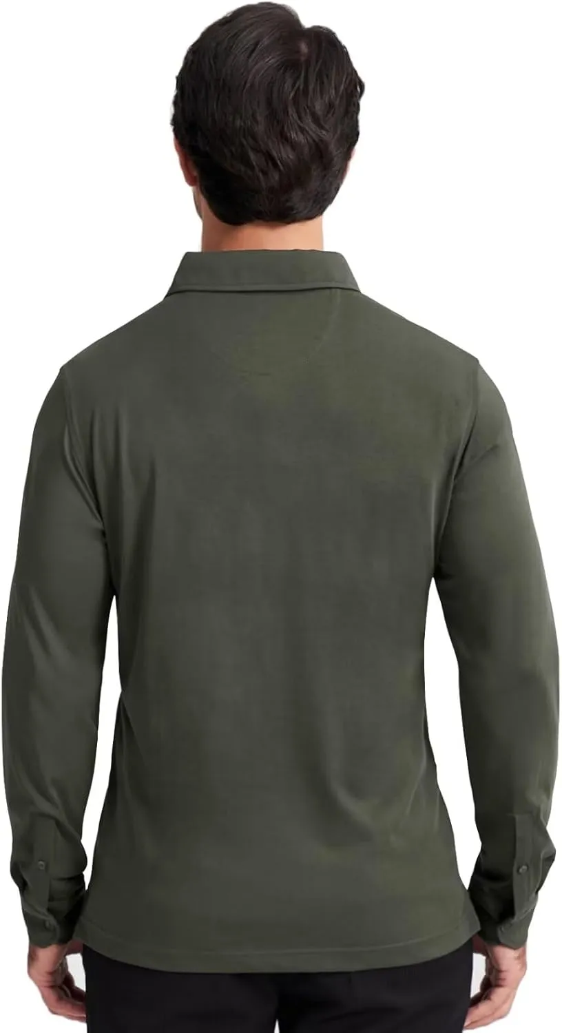 Men's Business Long and Short Sleeve Polo Shirts Mercerized Cotton Blend Casual Stylish Collared Shirts