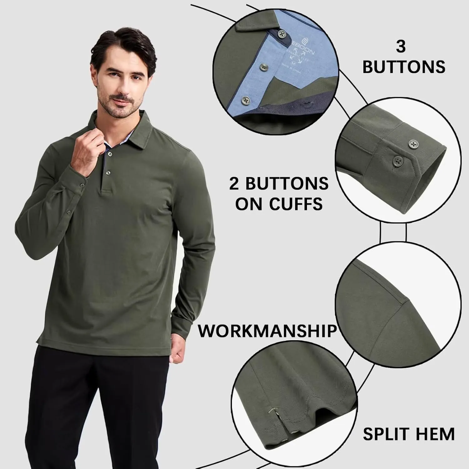 Men's Business Long and Short Sleeve Polo Shirts Mercerized Cotton Blend Casual Stylish Collared Shirts