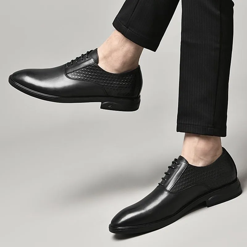Men's Classic Pointed Toe Lace-Up Leather Derby Shoes - Stylish Formal Dress Shoes for Weddings, Office, and Casual Wear