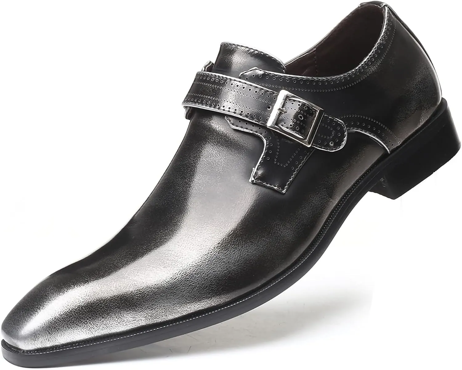 Men's Dress Cap Toe Shoes Monk Slip On Loafers Stylish and Comfort Patent PU Leather Business Low Casual Urban Commuting Shoes