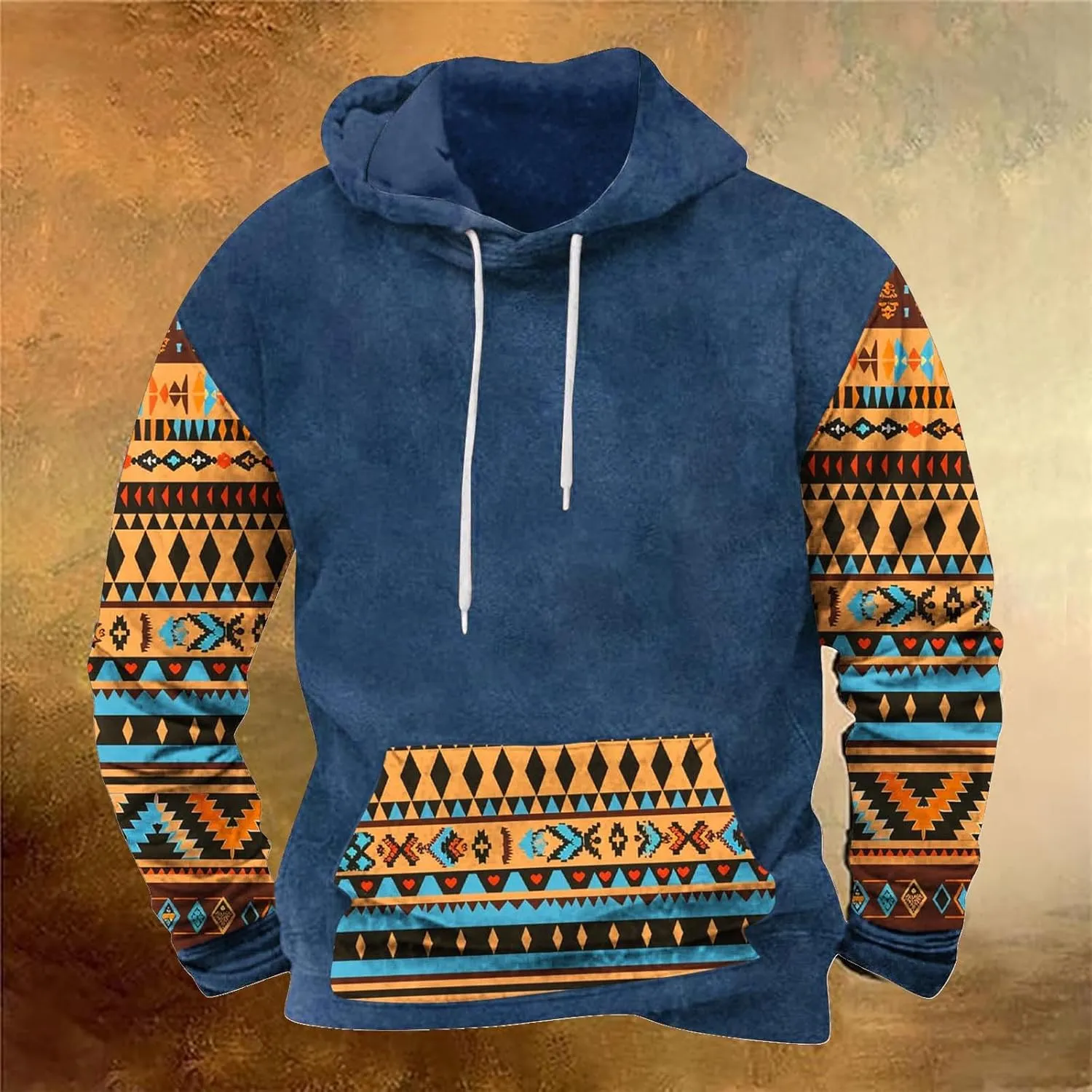 Men's Fashion Hoodies Sweatshirts Vntage Heavyweight Mens Hoodies Pullover Aztec Printed Long Sleeve Fall Shirts