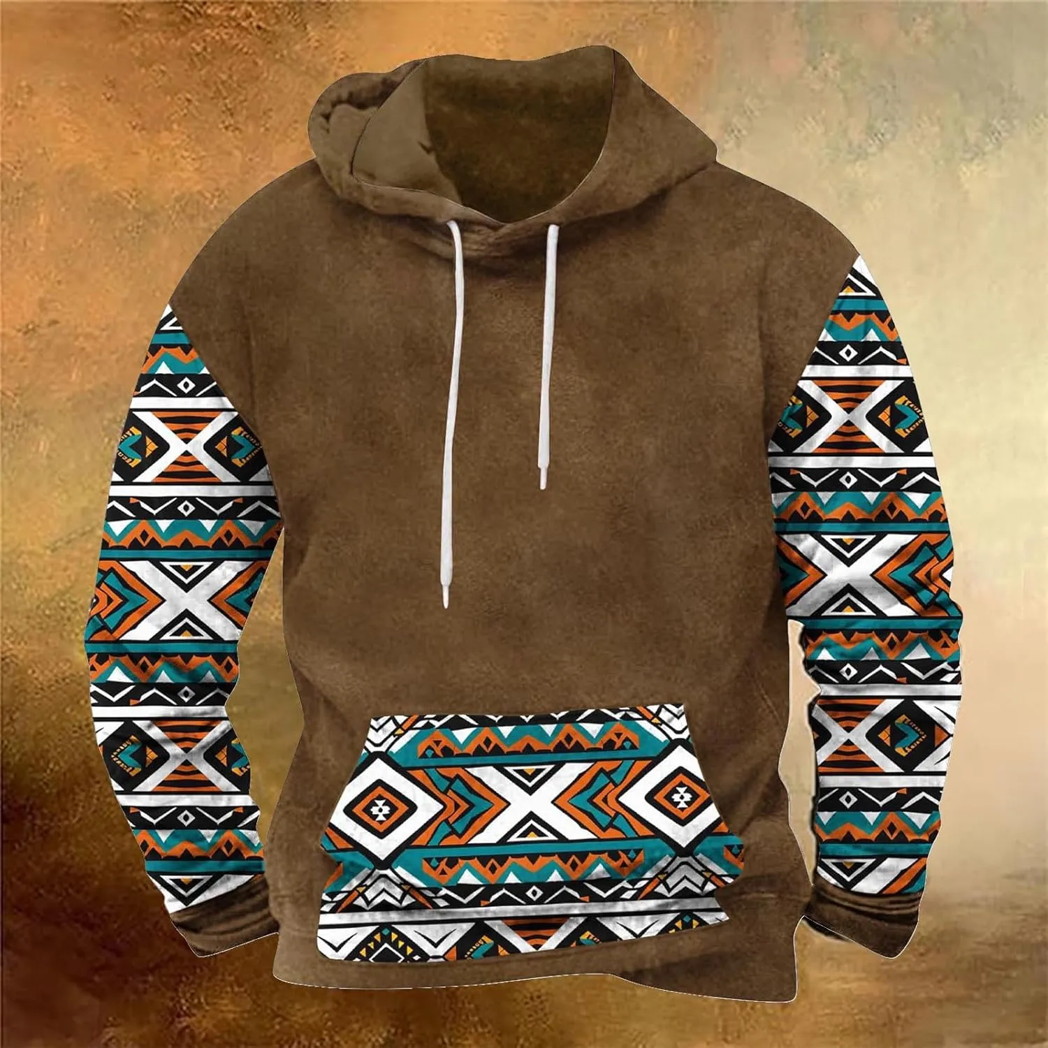 Men's Fashion Hoodies Sweatshirts Vntage Heavyweight Mens Hoodies Pullover Aztec Printed Long Sleeve Fall Shirts