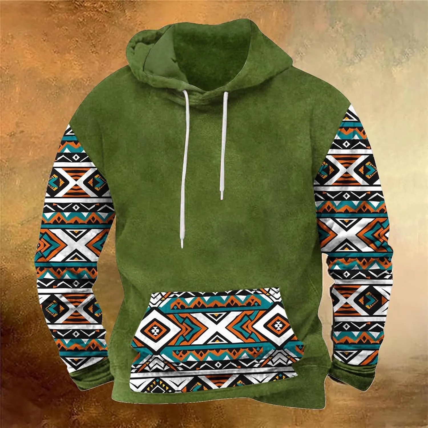 Men's Fashion Hoodies Sweatshirts Vntage Heavyweight Mens Hoodies Pullover Aztec Printed Long Sleeve Fall Shirts