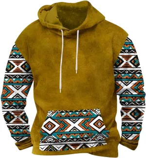 Men's Fashion Hoodies Sweatshirts Vntage Heavyweight Mens Hoodies Pullover Aztec Printed Long Sleeve Fall Shirts