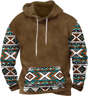 Men's Fashion Hoodies Sweatshirts Vntage Heavyweight Mens Hoodies Pullover Aztec Printed Long Sleeve Fall Shirts